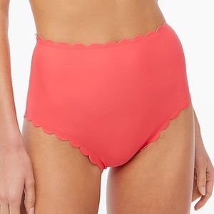 J. Crew High-Waisted Scalloped Bikini Bottom in Coral